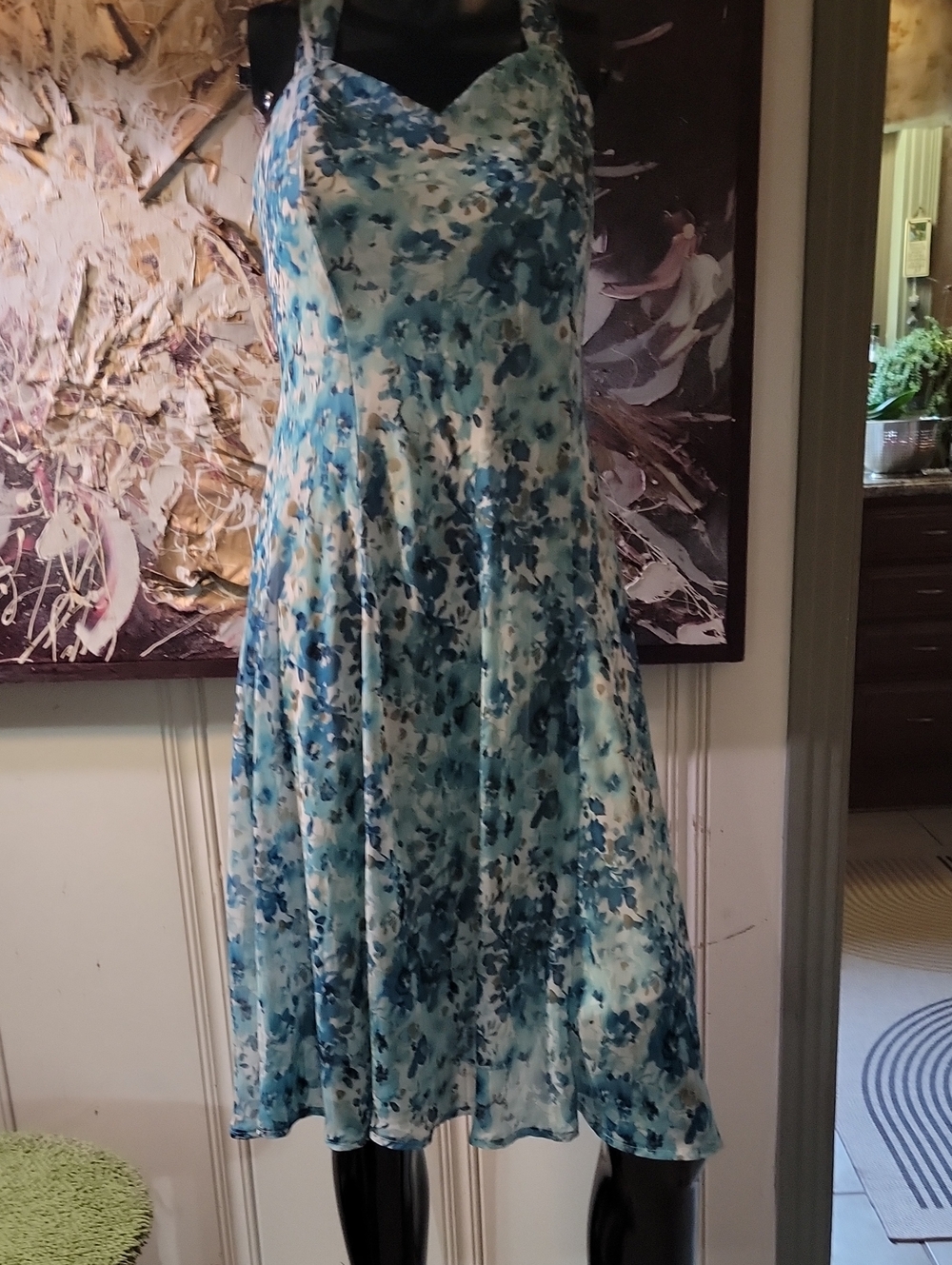 Blue And White Floral A-Line Dinner/Party Sundress